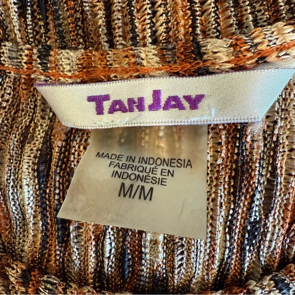 TanJay Blouse Brown Pleated Cap Sleeve Top Shirt Women's Size - Picture 7 of 8